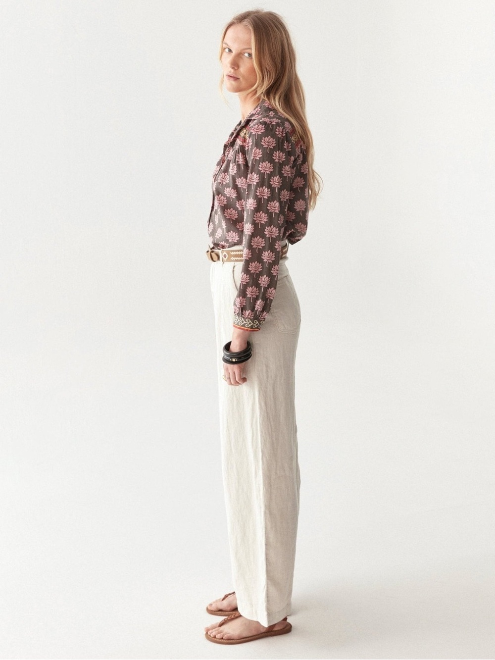 Maison Hotel Cohen Blouse Lotus Mondrian Pink Lotus Print Cotton Boho Western M - Picture 5 of 15